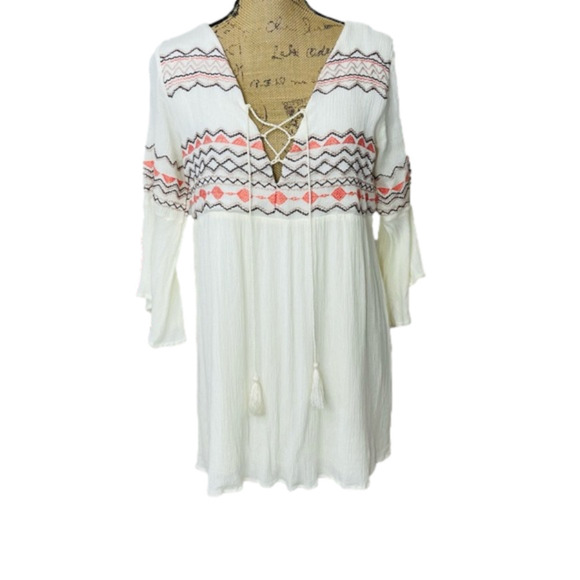 Umgee Boho Swing Style Embroidered Aztec Style Lined Dress - Picture 3 of 14